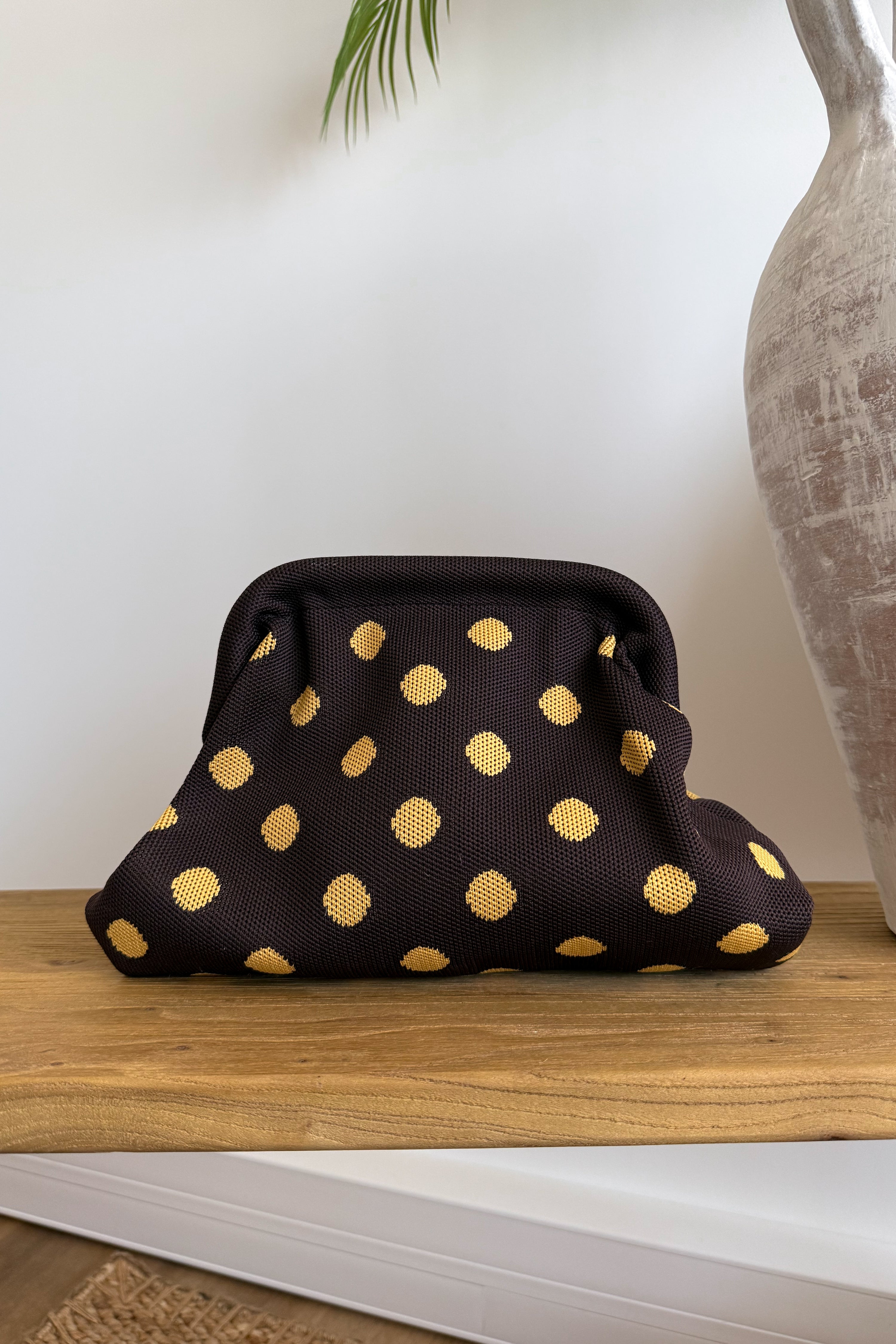 POCHETTE MARRON POIS JAUNE