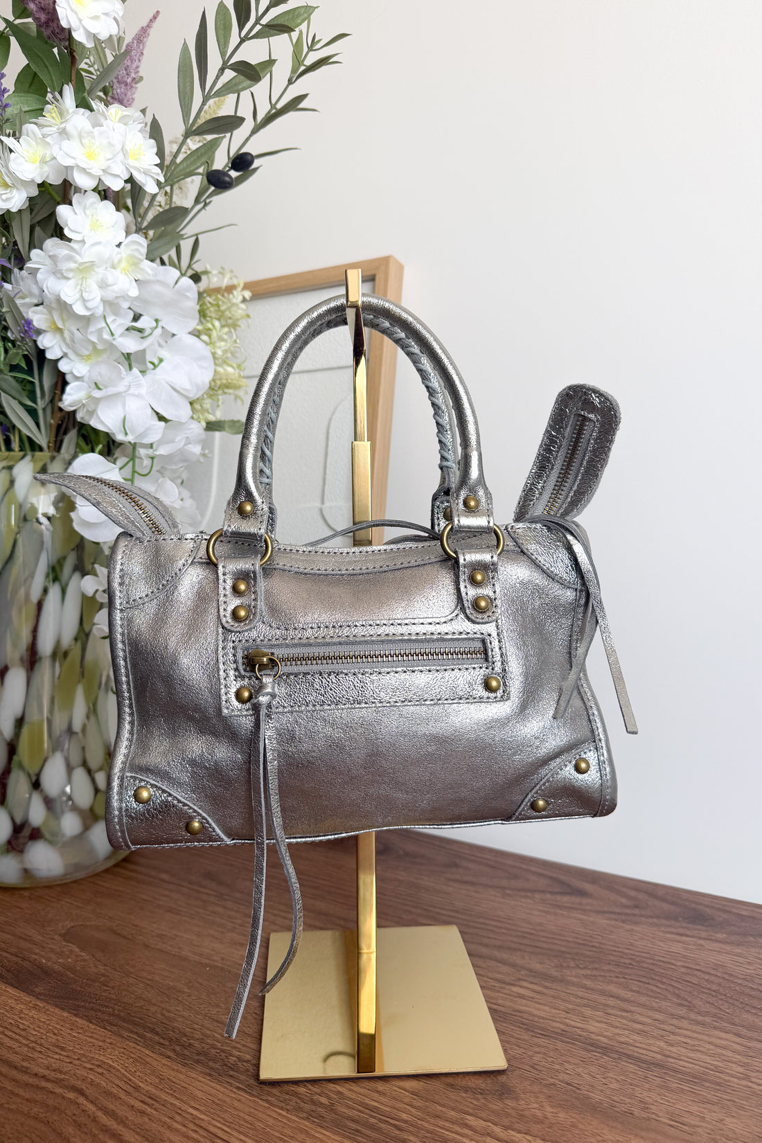 SAC CUIR ARGENTÉ