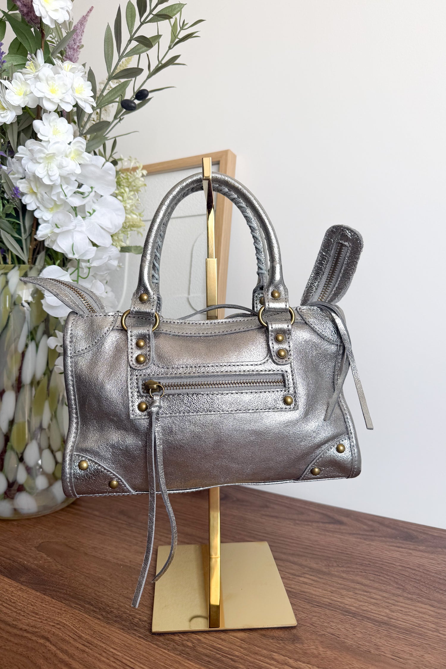SAC CUIR ARGENTÉ