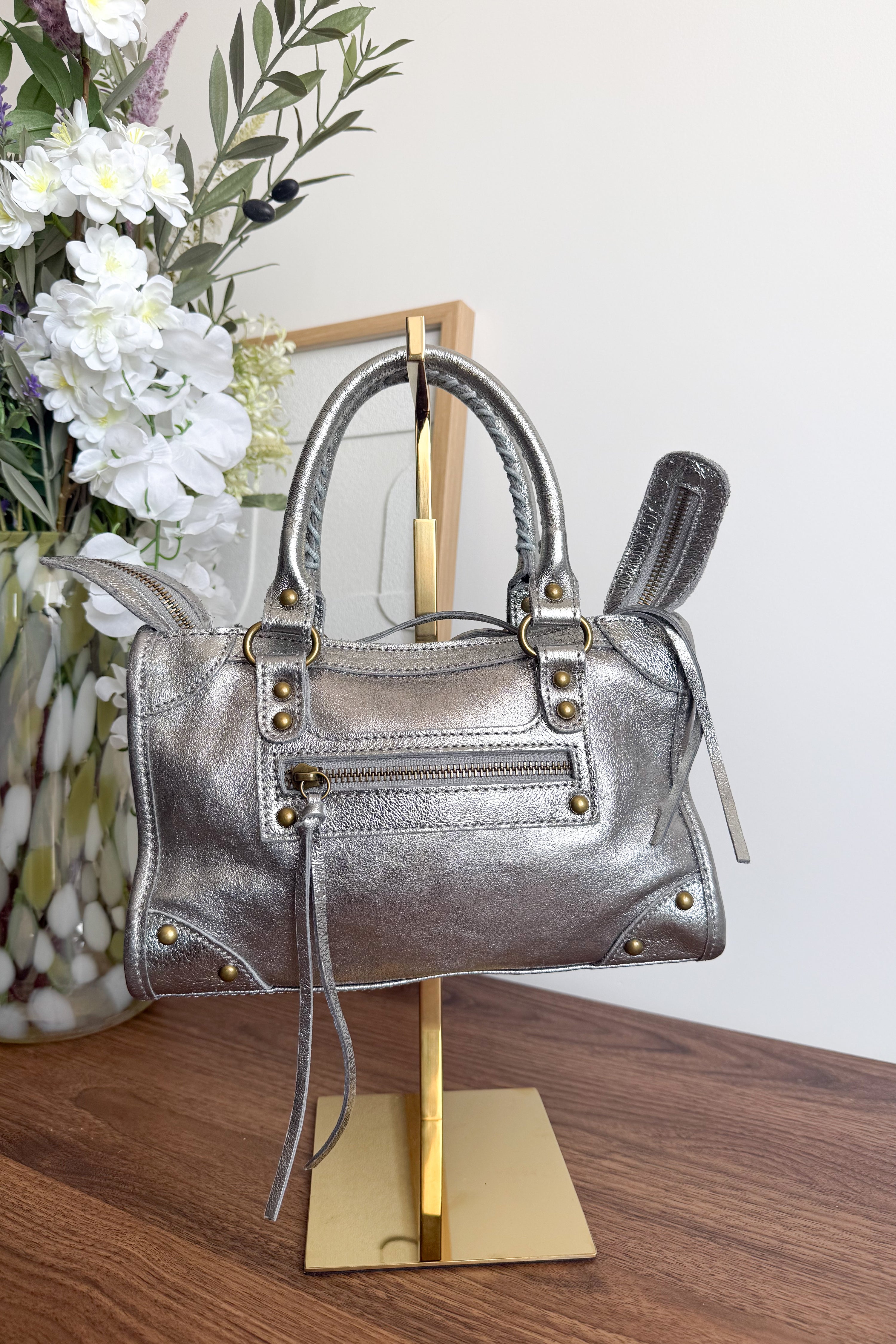 SAC CUIR ARGENTÉ