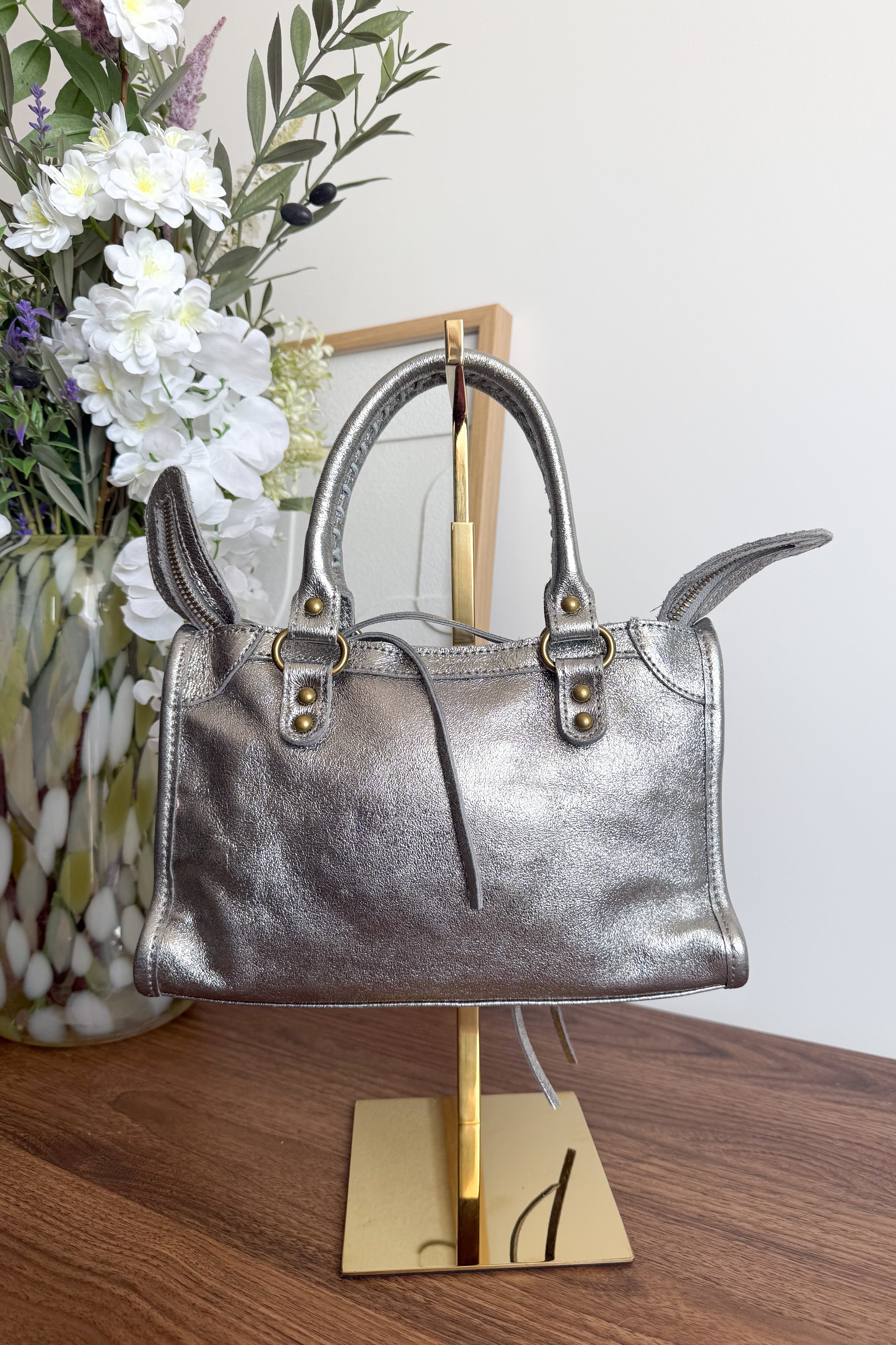 SAC CUIR ARGENTÉ