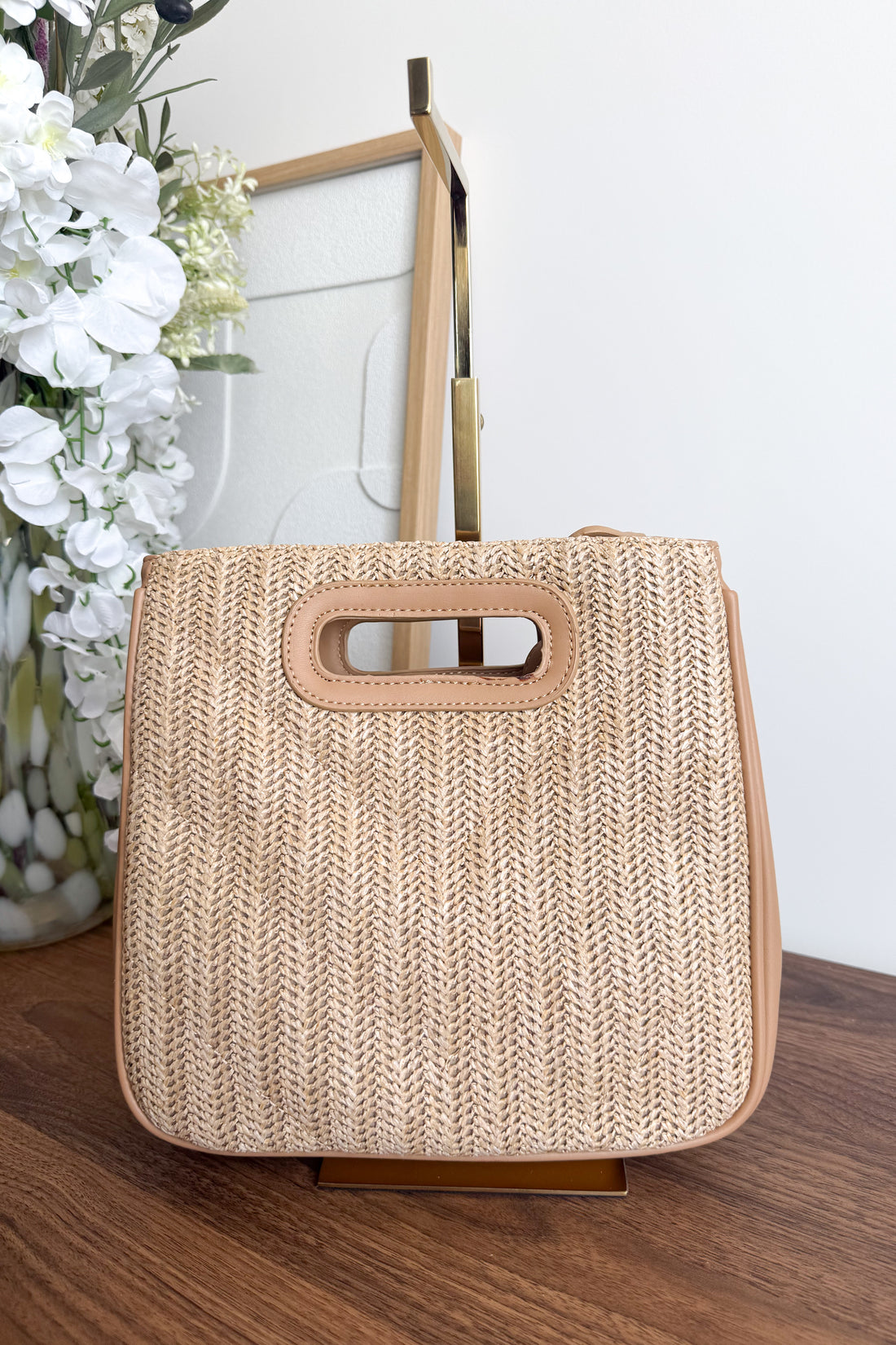 SAC RAFFIA CUIR BEIGE