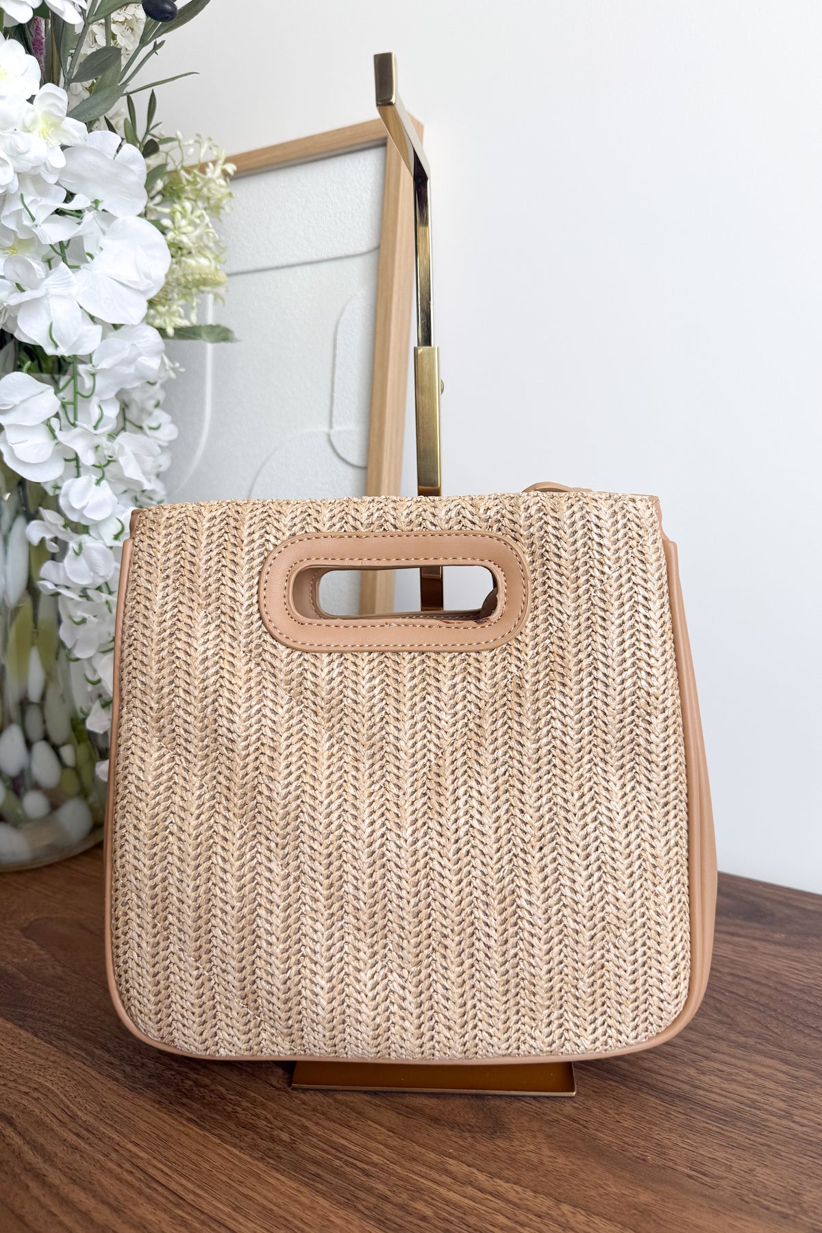 SAC RAFFIA CUIR BEIGE
