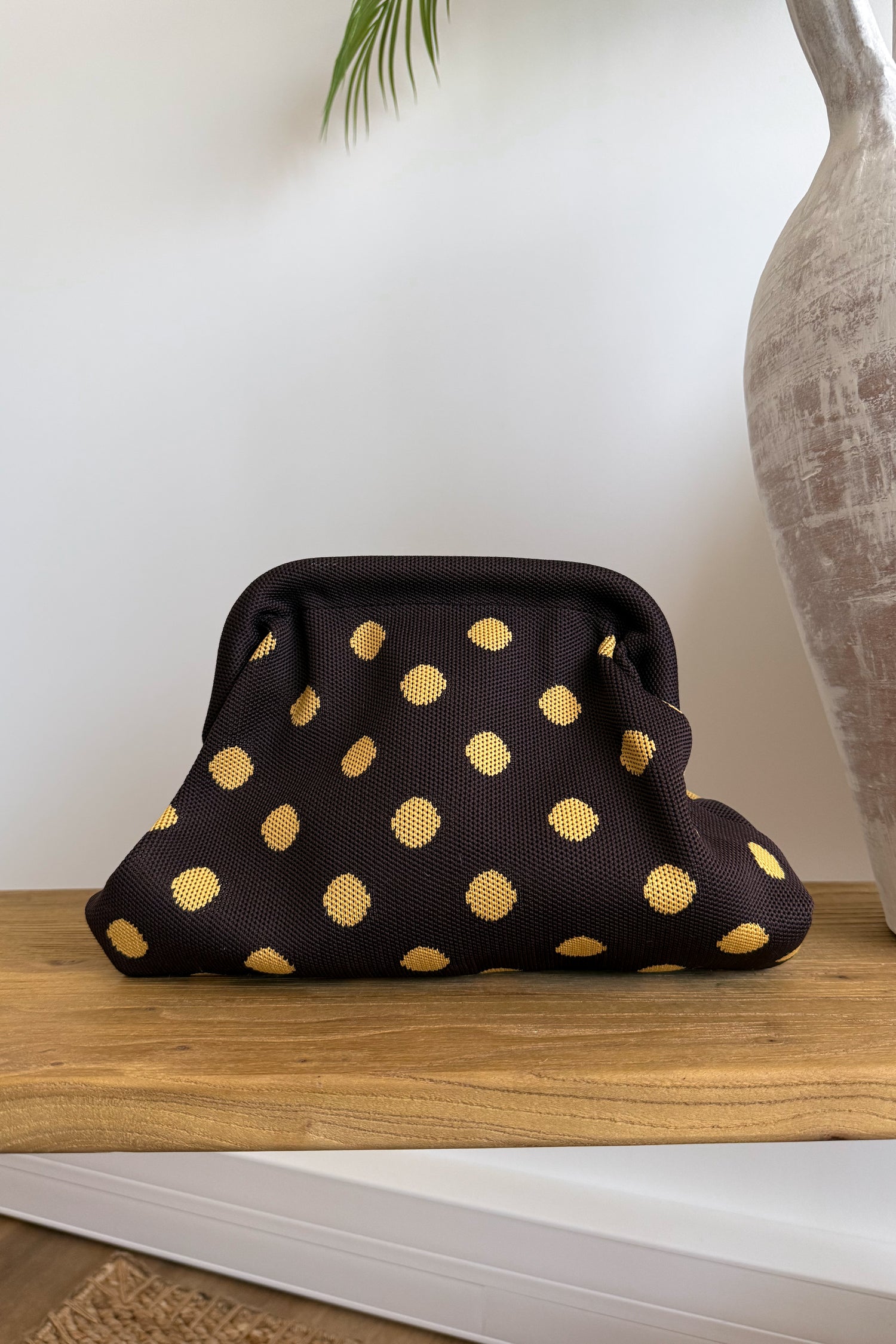 POCHETTE MARRON POIS JAUNE
