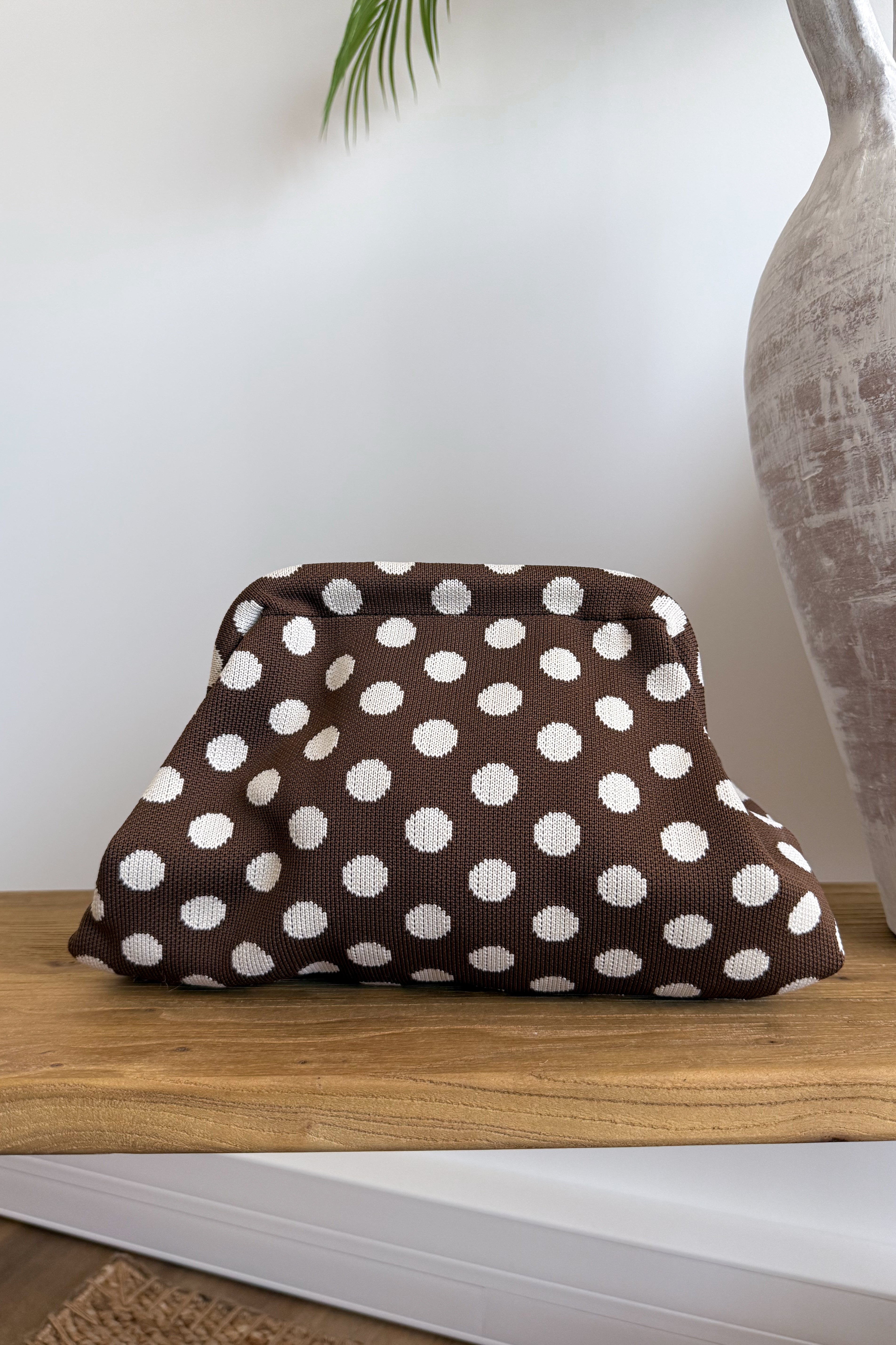 POCHETTE MARRON POIS BLANC